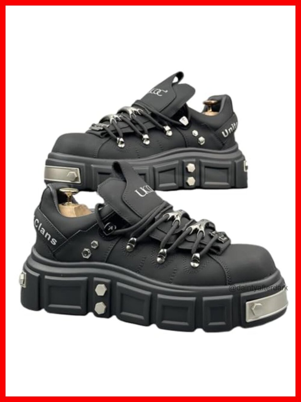 Womens Combat Punk Platform Lace-Up Ankle Boots Faux Leather Chunky Rivet